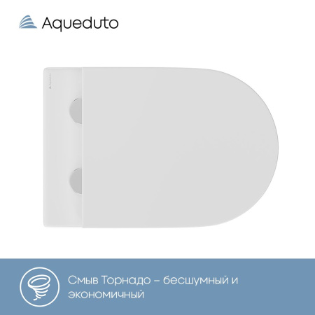 Aqueduto OVO Tornado Унитаз подвесной 525*360 безободковый, Tornado, сиденье c микролифтом, белый глянцевый