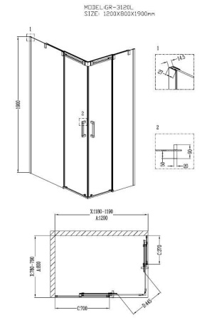 Душевое ограждение Grossman GR-3120L Galaxy 120*80*190 прямоугольник, двери раздвижные