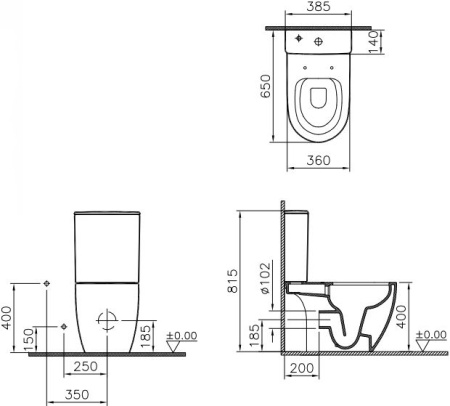 Унитаз-компакт VitrA Sento Open-Back 9830B003-7204 безободковый