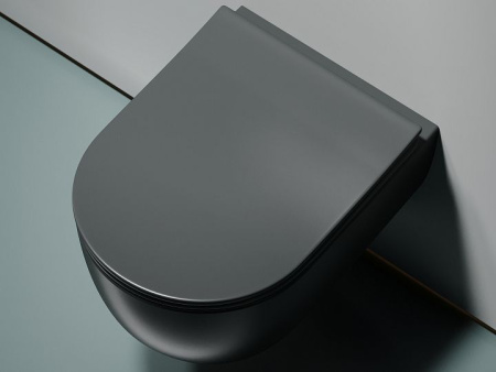 Подвесной унитаз Ceramicanova Modena  Rimless (цвет Темный Антрацит Матовый), глубокий смыв, с крепежом для полностью скрытого монтажа,  ультратонким сидением и крышкой с функцией плавного закрытия, дюропласт CN6063MDH