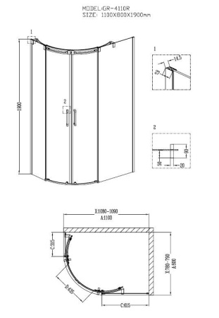 Душевое ограждение Grossman GR-4110R Galaxy 110*80*190 двери раздвижные