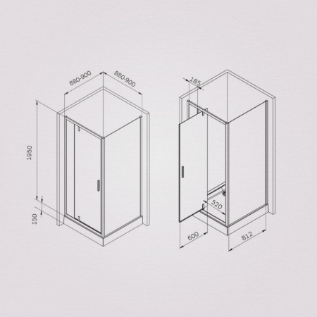 W90G-404-9090-BT Gem Душевое ограждение AM.PM квадрат, распашн дверь 90x90 мат черный, стекло прозрачное