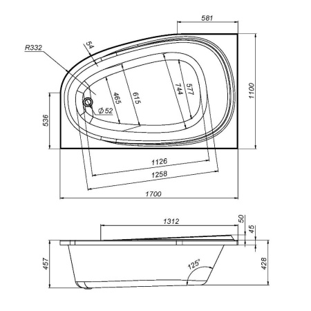 W80A-170L110W-A Like, Ванна акриловая AM.PM 170х110 см, левосторонняя, шт