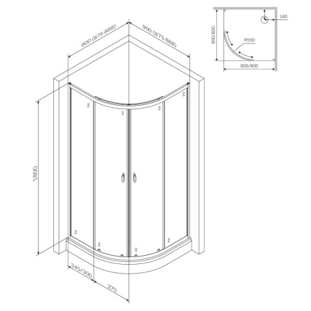 W88G-205-090BT64 X-Joy Twin Slide,  Душевое ограждение AM.PM без  поддона, 90x90, профиль черный