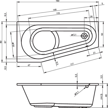 Акриловая ванна с ножками Riho Delta 160x80 R BB8200500000000