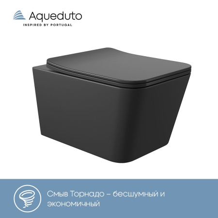 Aqueduto MACIO Tornado Унитаз подвесной 520*370 безободковый, Tornado, сиденье с микролифтом, черный матовый