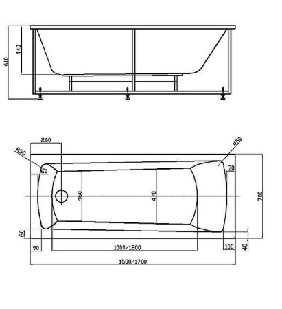 Ванна акриловая Aquatek Либра New 150 x 70 см LIB150N-0000009 с фронтальным экраном, белая, слив справа