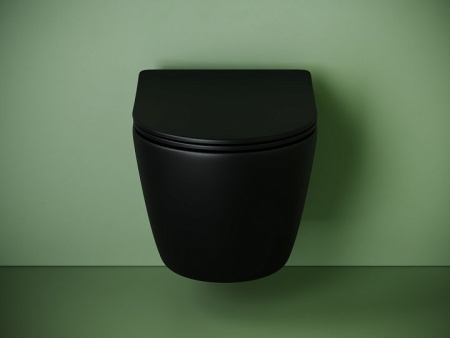 Подвесной унитаз Ceramicanova UNO безободковый, смыв Торнадо, с крепежом для полностью скрытого монтажа, ультратонким сидением с функцией быстрого снятия и крышкой с функцией плавного закрытия, цвет черный матовый CN11001TMB