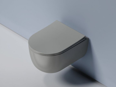 Подвесной унитаз Ceramicanova Modena  Rimless (цвет Антрацит Матовый), глубокий смыв, с крепежом для полностью скрытого монтажа,  ультратонким сидением и крышкой с функцией плавного закрытия, дюропласт CN6063MH