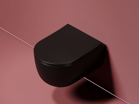 Подвесной унитаз Ceramicanova Modena  Rimless (цвет Черный Матовый), глубокий смыв, с крепежом для полностью скрытого монтажа,  ультратонким сидением и крышкой с функцией плавного закрытия, дюропласт CN6063MB