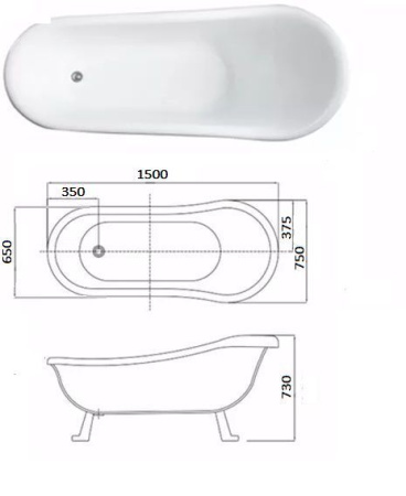 Акриловая ванна отдельностоящая Cerutti SPA VICO 154Х70 на львиных алюминиевых хромированных лапах