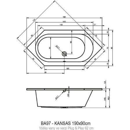 Акриловая ванна Riho Kansas 190x90 Plug&Play BD5000500000000