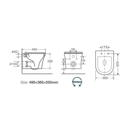 Унитаз ADIGE Aria подвесной безободковый Cerutti SPA CT7837