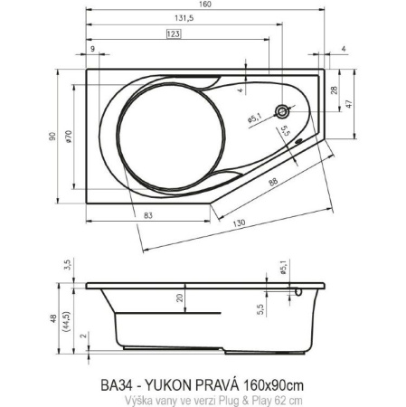 Акриловая ванна Riho Yukon 160x90 R Plug&Play BD7400500000000