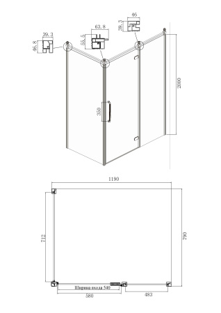 Душевое ограждение Ambassador Royal 18015110-L 1200x800x2000