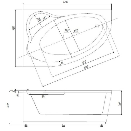 Ванна акриловая Aquatek Eco-friendly Фиджи 170 x 110 см FID170-0000005 вклеенный каркас, белая, правая