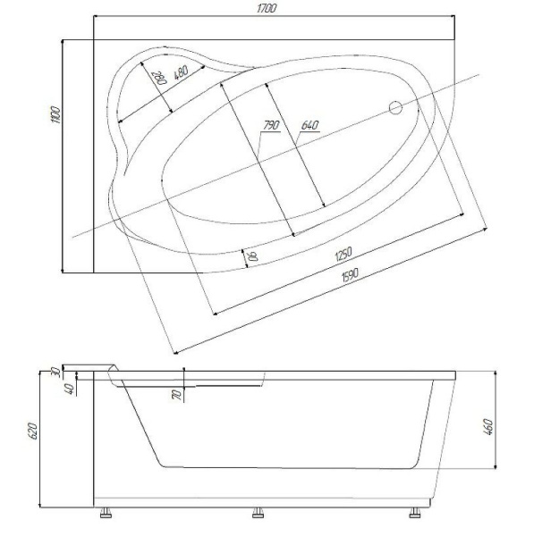 Ванна акриловая Aquatek Eco-friendly Фиджи 170 x 110 см FID170-0000005 вклеенный каркас, белая, правая