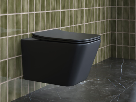 Подвесной унитаз Ceramicanova Metric Rimless, глубокий смыв, с крепежом для полностью скрытого монтажа, ультра тонким с сидением и крышкой с функцией плавного закрытия, дюропласт CN3007MB