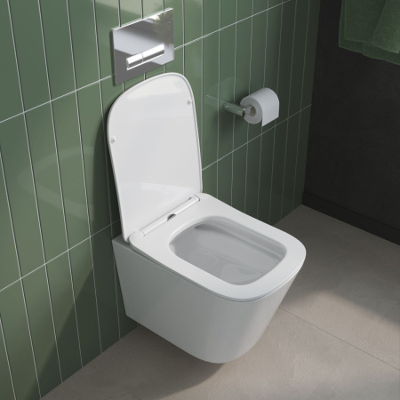 DUE 2.0 Унитаз подвесной безободковый с сиденьем дюропласт soft close BB7107CHR/SC