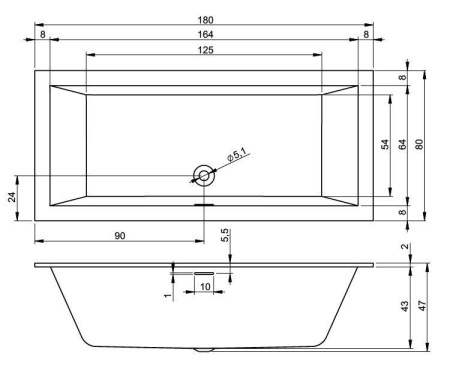 Акриловая ванна с усиленным каркасом и сифоном Riho Rething Cubic 180x80 BR0800500000000