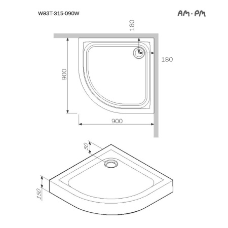 W83T-315-090W Like Solo Slide Душевой поддон AM.PM 90x90, белый акрил