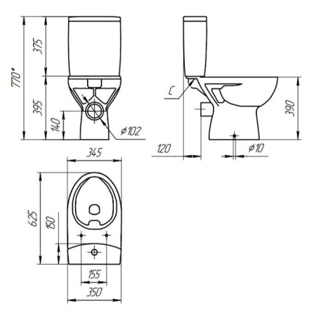 Унитаз-компакт Cersanit PARVA Clean On 011 3/6 DPL EO, S-KO-PA011-3/6-COn-DL-w
