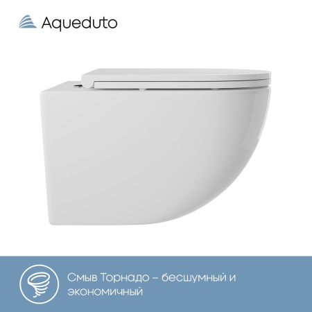 Aqueduto OVO Tornado Унитаз подвесной 525*360 безободковый, Tornado, сиденье c микролифтом, белый глянцевый