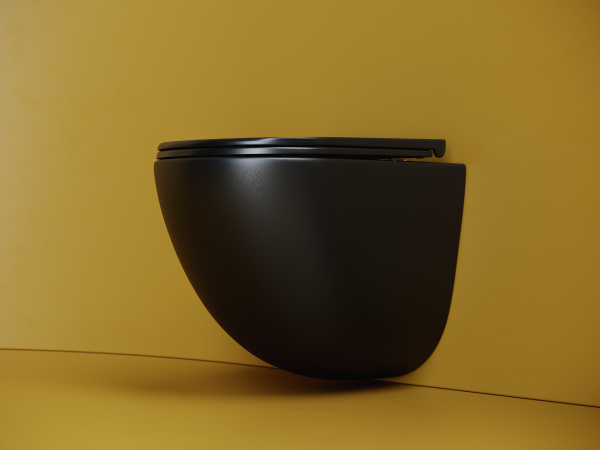 Подвесной унитаз Ceramicanova Vogue Торнадо безободковый, с ультратонким сиденьем с микролифтом и функцией быстрого снятия, с креплением скрытого монтажа,цвет черный матовый CN4008TMB
