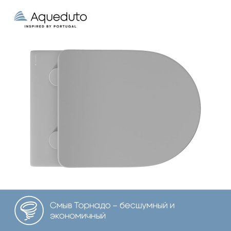 Aqueduto OVO Tornado Унитаз подвесной 525*360 безободковый, Tornado, сиденье с микролифтом, серый матовый
