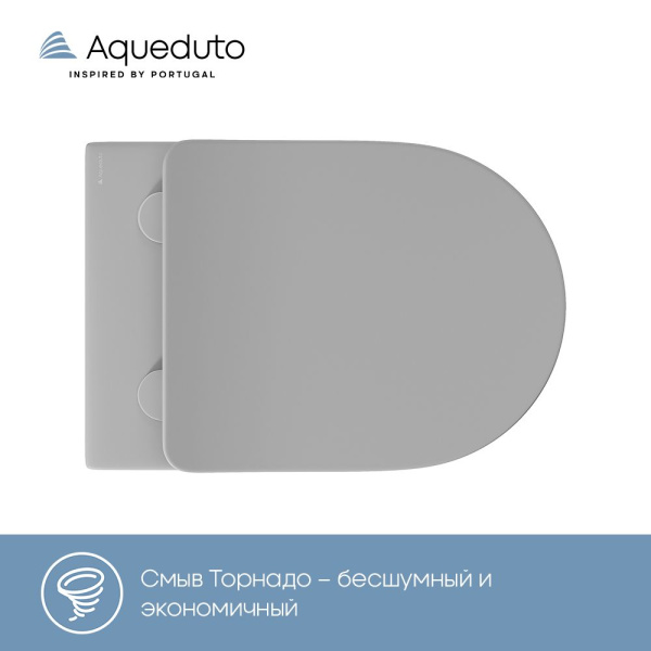 Aqueduto OVO Tornado Унитаз подвесной 525*360 безободковый, Tornado, сиденье с микролифтом, серый матовый
