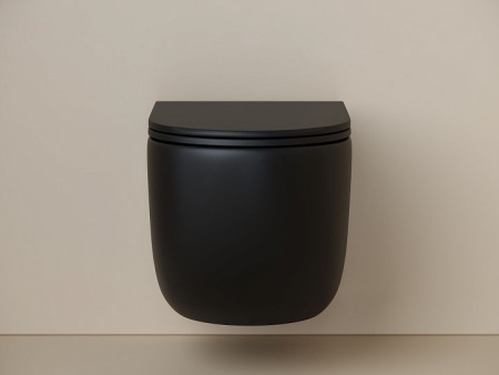 Подвесной унитаз Ceramicanova UP безободковый, смыв Торнадо, с крепежом для полностью скрытого монтажа, ультратонким сидением с функцией быстрого снятия и крышкой с функцией плавного закрытия, цвет черный матовый CN4007MB