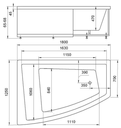 Акриловая ванна Aquatek Оракул 180x125 ORK180-0000014 правая, с гидромассажем,  фронтальный экран