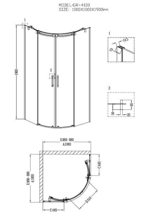 Душевое ограждение Grossman GR-4100 Galaxy 100*100*190 полукруг, двери раздвижные