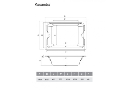 Ванна акриловая Vayer Kasandra Гл000025030, 195x135