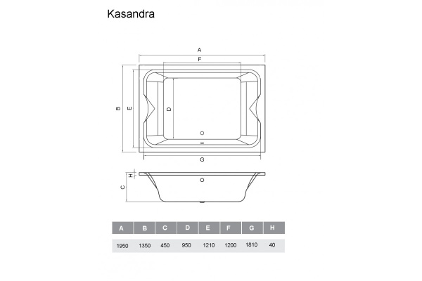 Ванна акриловая Vayer Kasandra Гл000025030, 195x135