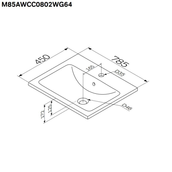 M85AWCC0802WG64 X-Joy, Раковина мебельная AM.PM, керамическая, 80 см, встроенная, цвет: белый, глянец