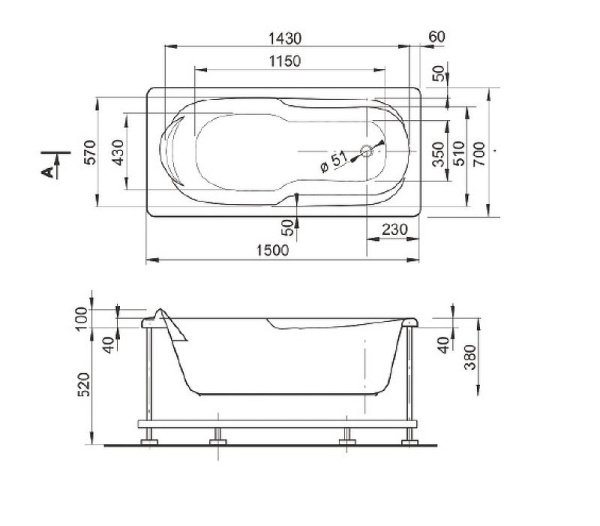 Ванна акриловая Veedi Iva 150x70, 13415070