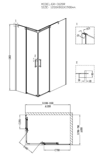 Душевое ограждение Grossman GR-3120R Galaxy 120*80*190 прямоугольник, двери раздвижные