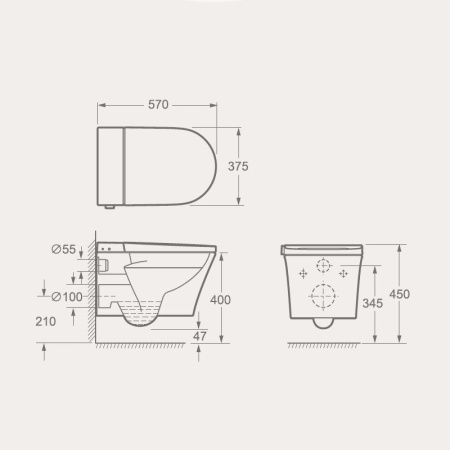 Унитаз подвесной в комплекте с крышкой-биде, цвет белый UNI-FLOW CH1048ZR-A