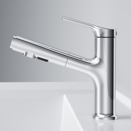 F85B02900 X-Joy S Смеситель для умывальника AM.PM с вытяжным изливом, хром