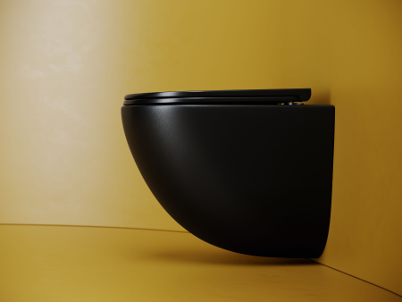Подвесной унитаз Ceramicanova Vogue Торнадо безободковый, с ультратонким сиденьем с микролифтом и функцией быстрого снятия, с креплением скрытого монтажа,цвет черный матовый CN4008TMB
