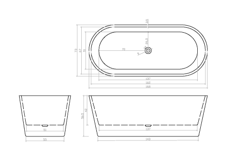 Акриловая ванна отдельностоящая Cerutti SPA RESIA 168x73