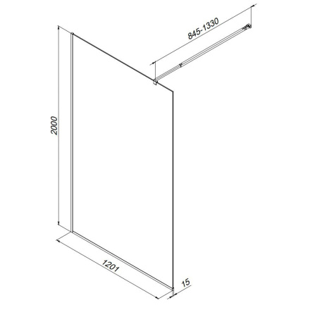 W84WI-120-F1-BTE Душевая перегородка AM.PM Func 120x200, стекло прозр. 8 мм + покрытие, профиль черный