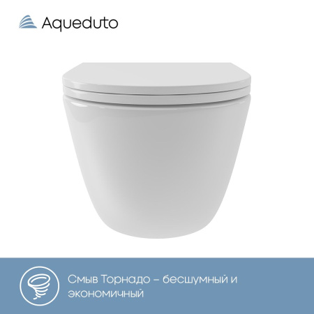Aqueduto OVO Tornado Унитаз подвесной 525*360 безободковый, Tornado, сиденье c микролифтом, белый глянцевый