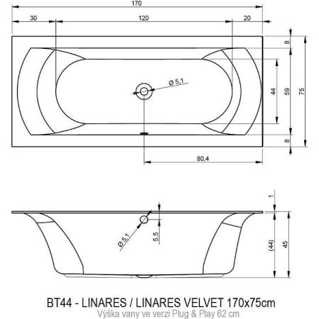 Акриловая ванна Riho Linares 170x75 L Plug&Play BD5400500000000