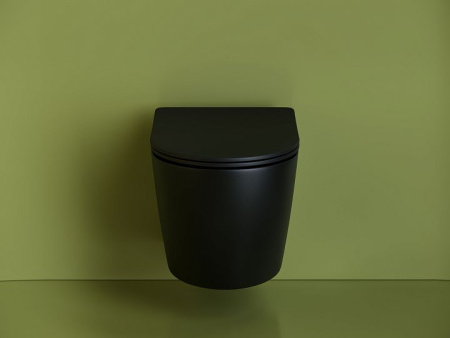 Подвесной унитаз Ceramicanova Uno Rimless, глубокий смыв, с крепежом для полностью скрытого монтажа,  ультратонким сидением из дюропласта и крышкой с функцией плавного закрытия, цвет черный матовый CN11001MB