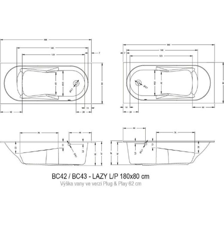 Акриловая ванна Riho Lazy 180x80 L Plug&Play BD7800500000000