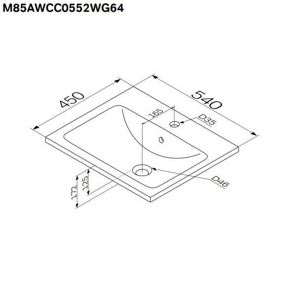 M85AWCC0552WG64 X-Joy, Раковина мебельная AM.PM, керамическая, 55 см, встроенная, цвет: белый, глянец