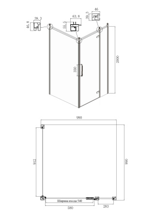 Душевое ограждение Ambassador Royal 18015107-L 1000x1000x2000