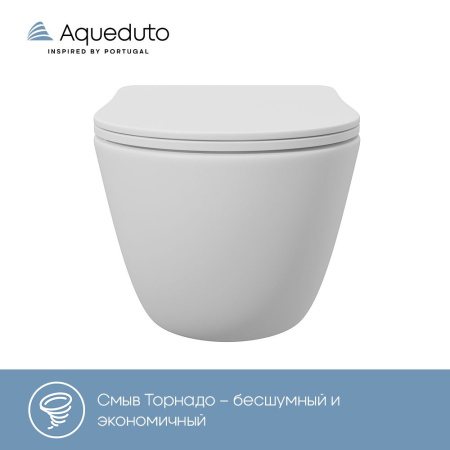 Aqueduto OVO Tornado Унитаз подвесной 525*360 безободковый, Tornado, сиденье с микролифтом, белый матовый